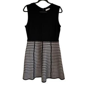 Calvin Klein Sweater Dress Sleeveless Houndstooth Black Sz PL Preppy Career Cozy